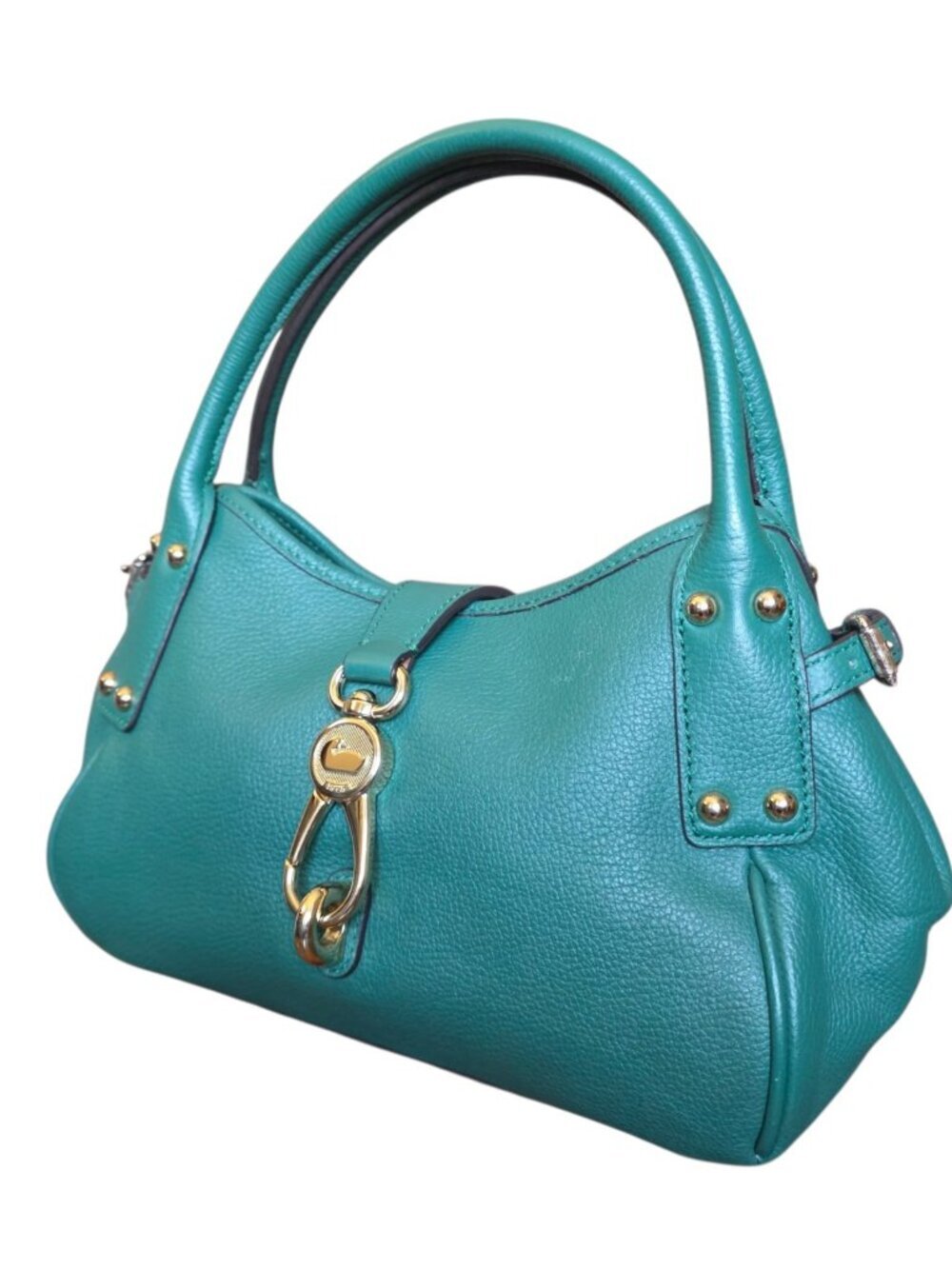 Dooney & Bourke Belvedere Logo Lock Satchel Jade Green Pebble Leather Bag - Picture 8 of 16